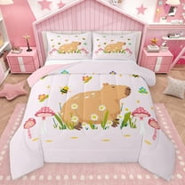 jejeloiu Cute Cartoon Capybara Bedding Comforter Set,Kawaii Pink Mushroom Twin Comforter Sets,Colorful Flowers Daisy Bedding Set For Girls Kids,Ultra Soft Home Decor Reversible,2 Pieces