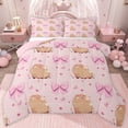 thumbnail image 1 of jejeloiu Cute Cartoon Capybara Full Size Comforter Sets,Pink Kawaii Bowknot Bedding Sets For Girls Kids Reversible 3pcs, 1 of 8