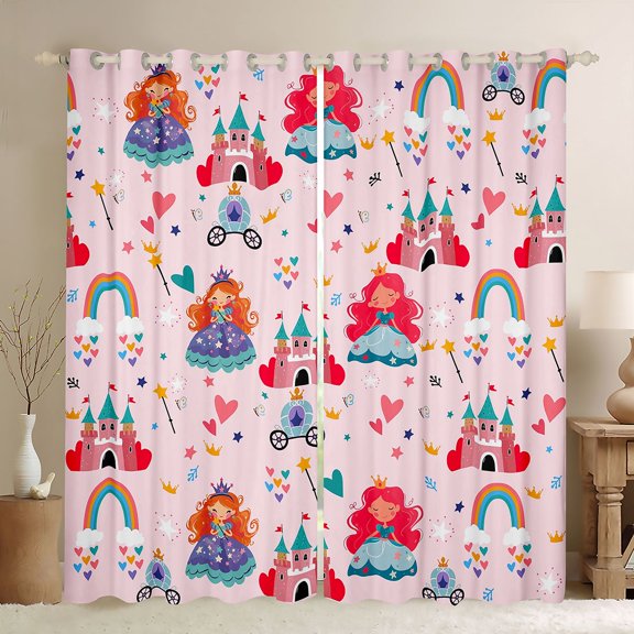 jejeloiu Cute Cartoon Castle Curtains Pack of 2 (42x84 Each),Kawaii Princess Curtains Blackout,Vartoon Pumpkin Carriage Bedroom Curtains For Girls,Ultra Soft Home Decor
