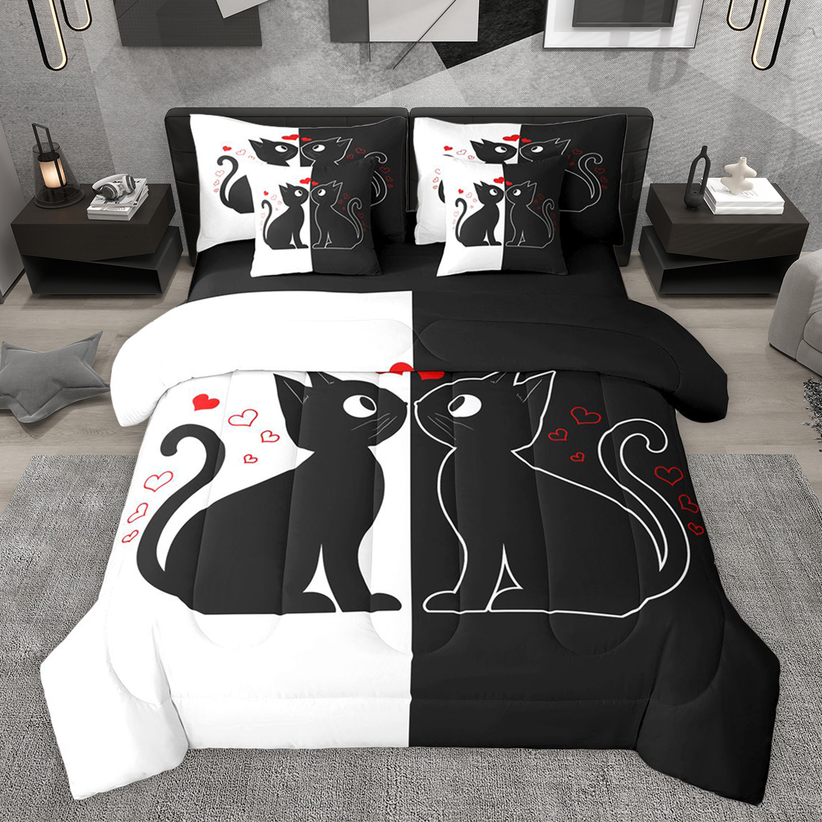 Kitten Set jejeloiu Cute Cartoon Cat 7pcs Bedding Comforter Set,Kawaii Kitten ...