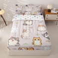 thumbnail image 1 of jejeloiu Cute Cartoon Cat With Fish Zipper Twin Comforter Sets with Fitted Sheet and 2 Pillowcases Kids,Kawaii Kitten Print Zipper Bedding Set For Girls,Reversible,4-Piece, 1 of 7