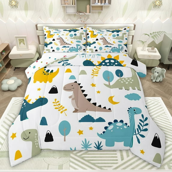 jejeloiu Cute Cartoon Dino Twin Comforter Sets,Kawaii Dinosaur Bedding Set For Boys Girls Reversible 2-Piece