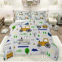 jejeloiu Cute Cartoon Excavator Bedding Comforter Set,Construction Vehicles Twin Comforter Sets,Orange Gray Green Bedding Set For Boys Kids,Breathable Home Decor Reversible,2 Pieces
