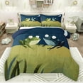 thumbnail image 1 of jejeloiu Cute Cartoon Frog Queen Comforter Set,Rustic Wild Animal Bedding Sets,Green Deepblue Bedding Comforter Set For Boys Kids,Super Cozy Room Decor Reversible,3pcs, 1 of 8