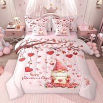 jejeloiu Cute Cartoon Gnome 7-Piece Twin Bedding Sets,Happy Valentine's Day Bedding Comforter Set For Girls Kids Reversible