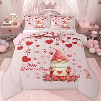 jejeloiu Cute Cartoon Gnome Twin Comforter Sets,Happy Valentine's Day Bedding Set For Girls Kids Reversible 2pcs