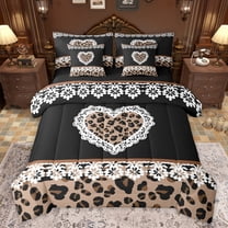 jejeloiu Cute Cartoon Loves 7-Piece Twin Bedding Sets,Kawaii Leopard Print Bedding Comforter Set,Black Brown Sheet Sets For Teens,Super Cozy Room Decor Reversible