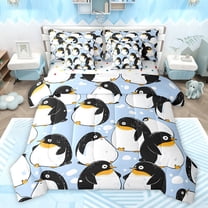jejeloiu Cute Cartoon Penguin 7-Piece Twin Bedding Sets,Ntarctic Wild Animal Bedding Comforter Set,White Blue Black Sheet Sets For Girls Boys,Microfiber Bedroom Decor Reversible