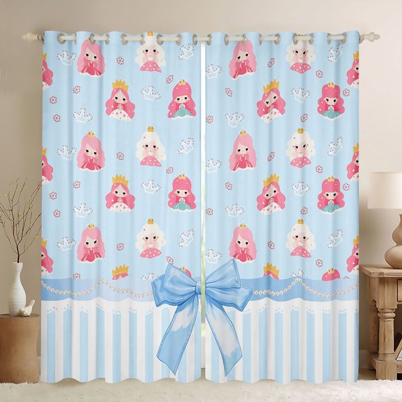 jejeloiu Cute Cartoon Princess Curtains Pack of 2 (42x84 Each),Kawaii Bow Bowknot Curtains Blackout,Modern Geometric Striped Bedroom Curtains For Teens,Luxury Bedroom Decor