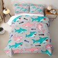 thumbnail image 1 of jejeloiu Cute Cartoon Shark Quilt Full,Kawaii Fish Bone Seaweed Full Bedspread Sets For Boys,Grey Pink,3 Pieces, 1 of 7