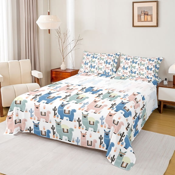 jejeloiu Cute Cartoon Sheep Bed Sheets,Colorful Kawaii Animal King Sheets For Teens 4 Pieces