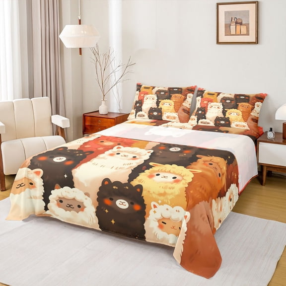 jejeloiu Cute Cartoon Sheep Bed Sheets,Kawaii Animal King Sheets,Colorful Sheep Sheet Set Forgirls Boys,Breathable Home Decor,4pcs