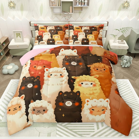 jejeloiu Cute Cartoon Sheep Queen Comforter Set,Kawaii Animal Bedding Sets,Colorful Sheep Bedding Comforter Set Forgirls Boys,Breathable Home Decor Reversible,3 Pieces