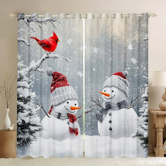 jejeloiu Cute Cartoon Snowman Black Out Curtains,Happy New Year Curtains Pack of 2 (42x63 Each),Merry Xmas Bedroom Curtains For Kids,Microfiber Bedroom Decor
