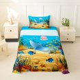 thumbnail image 1 of jejeloiu Cute Cartoon Stingray Twin Sheets,Watercolor Coral Fish Bedding For Boys,Bright Turquoise,3 Pieces,1 Fitted Sheet and 1 Pillowcase, 1 of 6