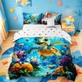 thumbnail image 1 of jejeloiu Cute Cartoon Turtle Bedding,Underwater Coral Print Duvet Cover Full For Boys,Blue Multicolor,Polkadot Reversible,3pcs,1 Duvet Cover and 2 Pillowcases, 1 of 6