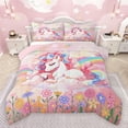 thumbnail image 1 of jejeloiu Cute Cartoon Unicorn Full Size Comforter Sets,Colorful Kawaii Flowers Bedding Comforter Set,Watercolor Ink Painting Bedding Sets For Girls Teens,Super Cozy Room Decor Reversible,3 Pieces, 1 of 8