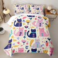thumbnail image 1 of jejeloiu Cute Cat Floral Pattern Quilt Full Kids,Lovely Animal Vintage Boho Style Full Bedspread Sets For Girls,3pcs, 1 of 7