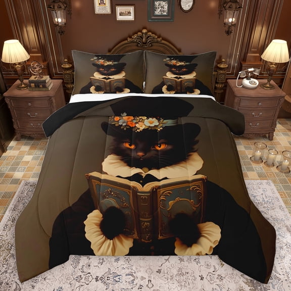 jejeloiu Cute Cat Kitten Bedding Comforter Set,Cartoon Pat Animal Twin Comforter Sets,Colorful Flower Floral Wreath Bedding Set For Teens,Luxury Bedroom Decor Reversible,2pcs