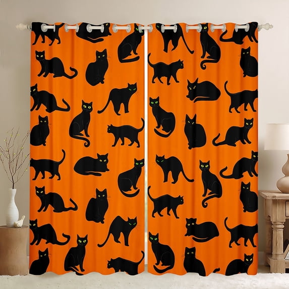 jejeloiu Cute Cat Kitten Curtains Pack of 2 (42x84 Each),Kawaii Pet Animals Curtains Blackout,Orange Black Bedroom Curtains For Boys Kids,Luxury Bedroom Decor
