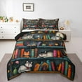 thumbnail image 1 of jejeloiu Cute Cat Queen Comforter Set,Reading Books Theme Bedding Sets,Retro Bookshelf Bedding Comforter Set For Child,Lightweight Room Decor Reversible,3pcs, 1 of 8