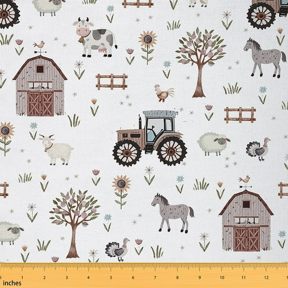 jejeloiu Cute Cattle Horse Fabric by the Yard 10 Yards,Fram Animal Sheep Room Decor Fabric by the Yard,Rustic Farmhouse Cabin Sewing Fabric For Children,Luxury Bedroom Decor