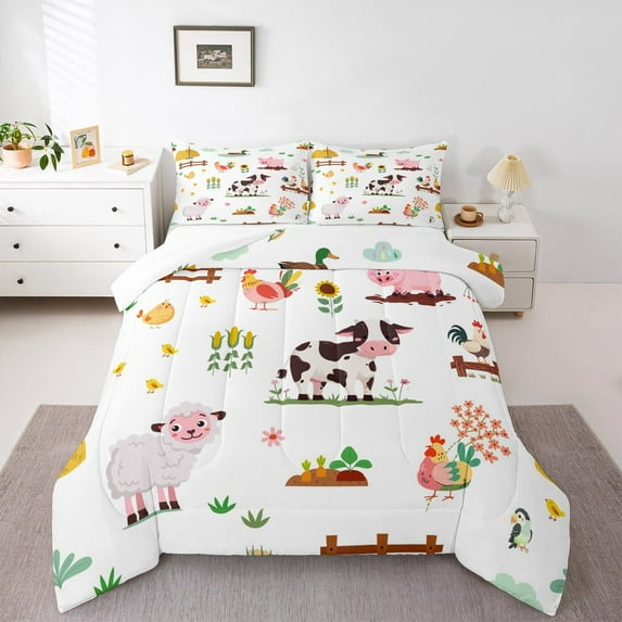jejeloiu Cute Cattle Sheep Bedding Comforter Set,Farm Animal Twin Comforter Sets,Rustic Farmhouse Cabin Bedding Set For Boys Girls,Ultra Soft Home Decor,2pcs