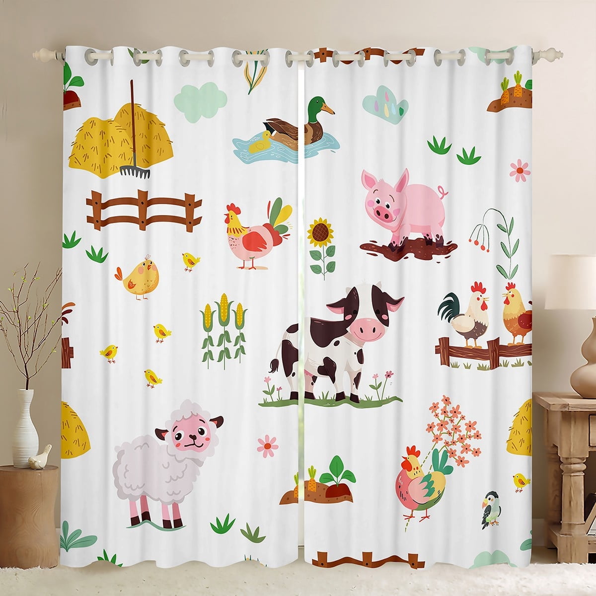 jejeloiu Cute Cattle Sheep Black Out Curtains,Farm Animal Curtains Pack of 2 (42x63 Each),Rustic Farmhouse Cabin Bedroom Curtains For Boys Girls,Ultra Soft Home Decor