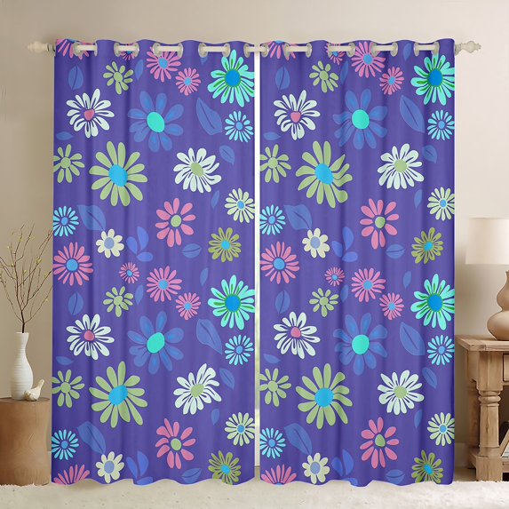 jejeloiu Cute Daisy Curtains Pack of 2 (42x84 Each),Kawaii Flower Curtains Blackout,Colorful Floral Bedroom Curtains For Girls Kids,Super Cozy Room Decor