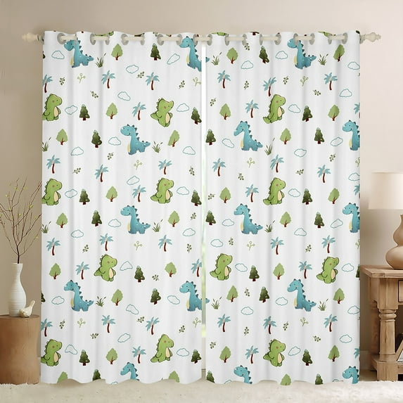 jejeloiu Cute Dinosaur Blackout Curtains Set of 2 (52x84 Each),Jungle Wildlife Window Curtains,Rainforst Plant Tree Curtains and Drapes For Teens,Microfiber Bedroom Decor