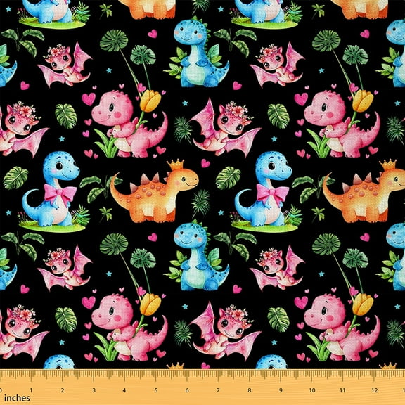 jejeloiu Cute Dinosaur Dragon Fabric by the Yard 1 Yard,Jungle Animal Home Decor Fabric by the Yard,Tropical Plant Monstera Sewing Fabric For Teens,Super Cozy Room Decor
