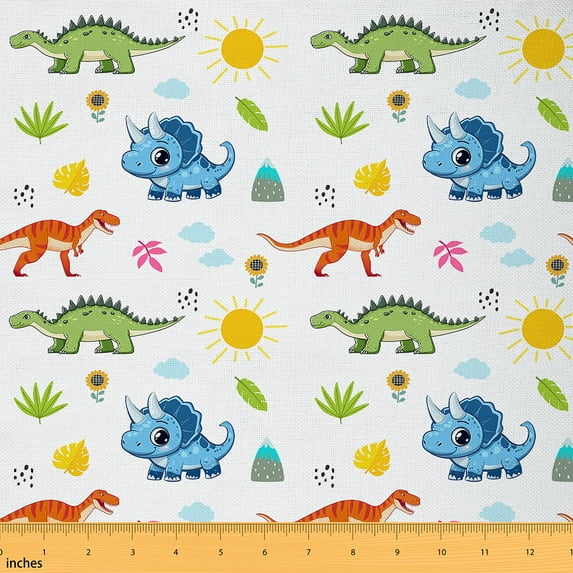 jejeloiu Cute Dinosaur Fabric by the Yard 1 Yard,Jungle Animal Home Decor Fabric by the Yard,Leaves Sun Cloud Sewing Fabric For Teens,Super Cozy Room Decor