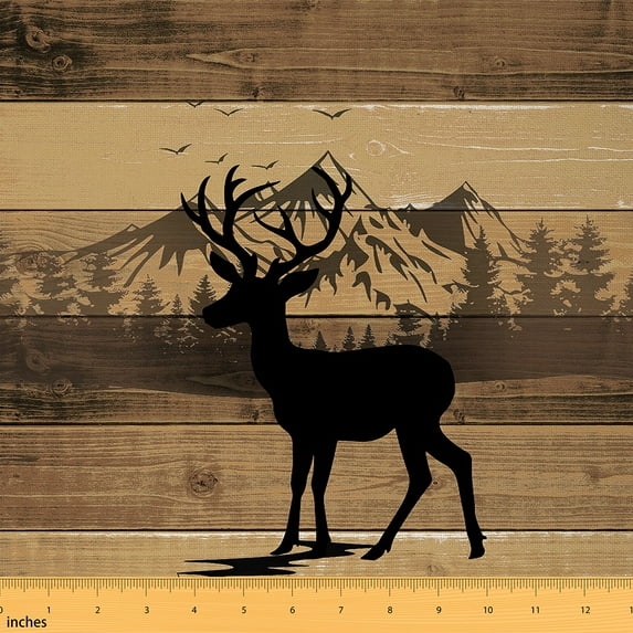 jejeloiu Cute Elk Fabric by the Yard 5 Yards,Jungle Animal Fabric for Sewing,Mountain Pine Tree Home Decor Fabric by the Yard For Adult,Breathable Home Decor