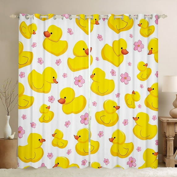 jejeloiu Cute Farm Duck Black Out Curtains,Country Flower Floral Curtains Pack of 2 (42x63 Each),Pink Yellow Bedroom Curtains For Boys Teens,Ultra Soft Home Decor