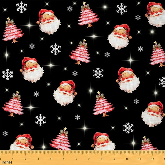 jejeloiu Cute Father Christmas Fabric by the Yard 2 Yards,Chic Xmas Tree Room Decor Fabric by the Yard,Happy New Year Fabric for Sewing For Girls,Luxury Bedroom Decor
