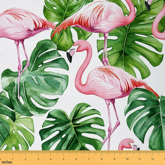 jejeloiu Cute Flamingo Fabric by the Yard 1 Yard,Jungle Animal Home Decor Fabric by the Yard,Green Tropical Monstera Sewing Fabric For Teens,Ultra Soft Bedroom Decorative