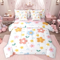 jejeloiu Cute Floral Daisy 7-Piece Twin Bedding Sets,Multicolor Kawaii Flowers Bedding Comforter Set For Teens Reversible