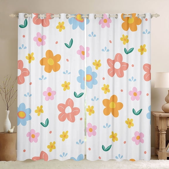 jejeloiu Cute Floral Daisy Black Out Curtains,Multicolor Kawaii Flowers Curtains Pack of 2 (42x63 Each) For Teens
