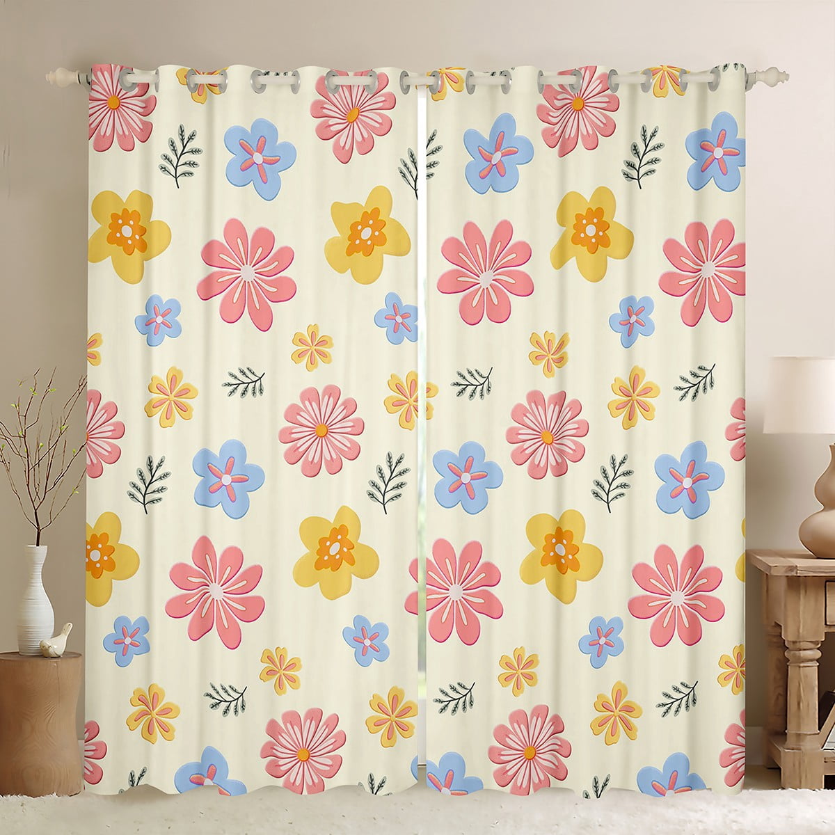 jejeloiu Cute Flower Daisy Blackout Curtains Set of 2 (52x84 Each