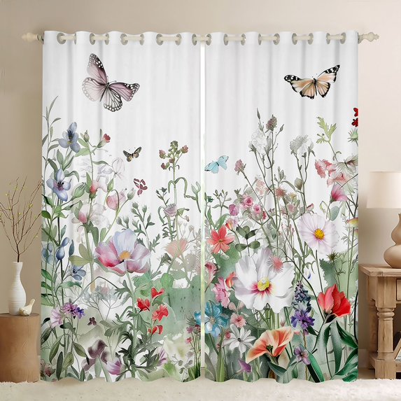jejeloiu Cute Flowers Curtains Pack of 2 (42x84 Each),White Green Curtains Blackout For Girls Teens