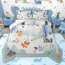 jejeloiu Cute Fox Deer Twin Comforter Sets,Wild Animal Bedding Set For Girls Boys Reversible 2pcs