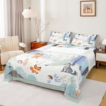 jejeloiu Cute Fox Deer Twin Sheet Sets,Wild Animal Bedding For Girls Boys 3pcs