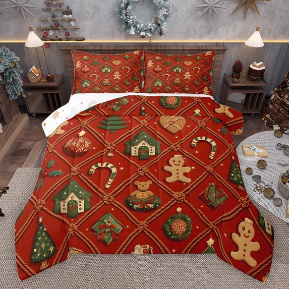 jejeloiu Cute Gingerbread Man Bedding Comforter Set,Merry Christmas Twin Comforter Sets,Happy New Year Bedding Set For Girls Kids,Microfiber Bedroom Decor Reversible,2pcs