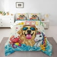 thumbnail image 1 of jejeloiu Cute Golden Retriever Full Size Comforter Sets,Kawaii Cartoon Unicorn Bedding Comforter Set,Sumeer Ocean Theme Bedding Sets For Girls Boys,Breathable Home Decor Reversible,3pcs, 1 of 8