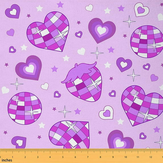 jejeloiu Cute Grid Heart Fabric by the Yard 5 Yards,3D Strawberry Circle Fabric for Sewing,Princess Purple Pink Home Decor Fabric by the Yard For Girls,Super Cozy Bedroom Decor