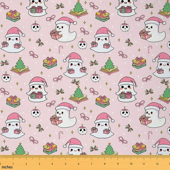 jejeloiu Cute Halloween Ghost Fabric by the Yard 10 Yards,Christmas Gifts Room Decor Fabric by the Yard,Merry Xmas Tree Sewing Fabric For Girls,,Microfiber Bedroom Decor