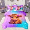 thumbnail image 1 of jejeloiu Cute Highland Cow 7-Piece Bedding Comforter Set,Rustic Farmhouse Cattle King Bedding Sets,Gradient Purple Pink Blue Bed Sheets For Girls,Luxury Bedroom Decor Reversible, 1 of 8
