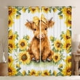 thumbnail image 1 of jejeloiu Cute Highland Cow Black Out Curtains,Yellow Sunflower Blossom Curtains Pack of 2 (42x63 Each) For Girls Teens, 1 of 6