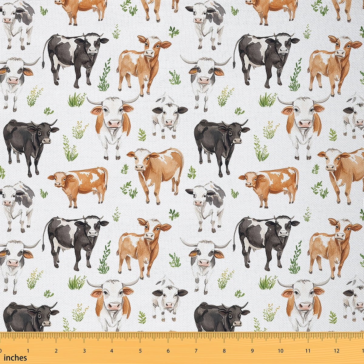 jejeloiu Cute Highland Cow Fabric by the Yard 2 Yards,Country Farmhouse Lodge Room Decor Fabric by the Yard,White Brown Black Fabric for Sewing For Child,Breathable Bedroom Decorative