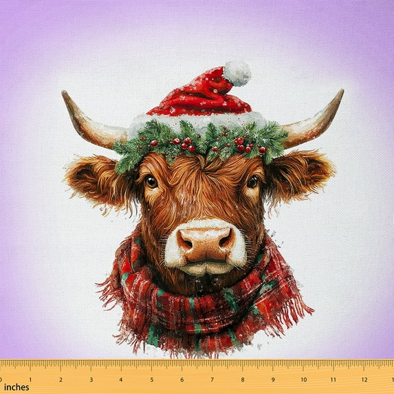 jejeloiu Cute Highland Cow Fabric by the Yard 3 Yards,Country Farmhouse Lodge Sewing Fabric,Happy Christmas Fabric for Sewing For Child,Breathable Bedroom Decorative